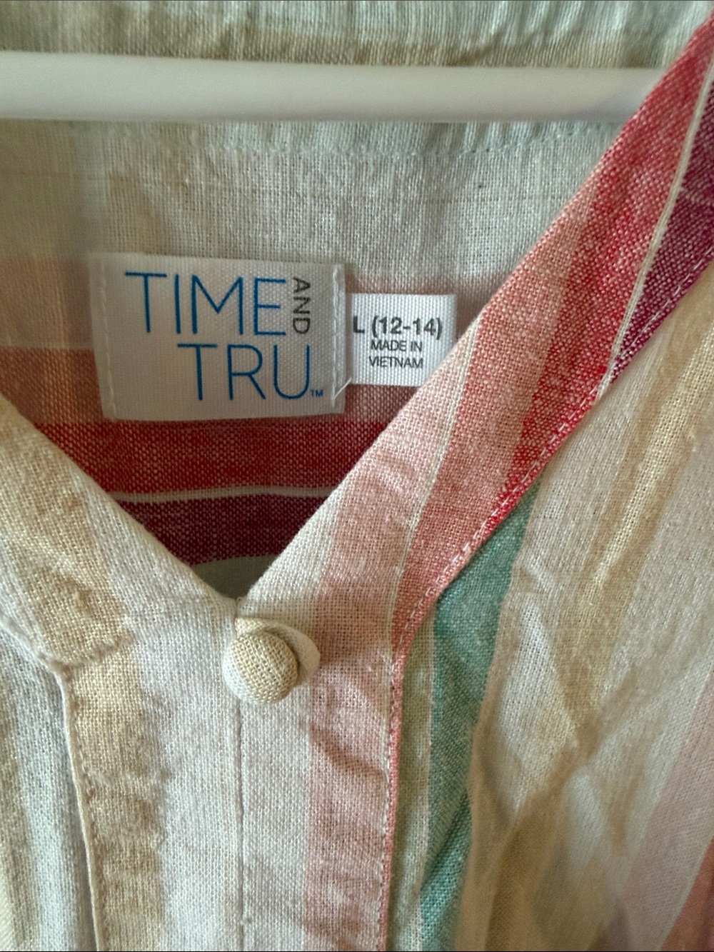 Time and Tru Striped Cotton Tunic Dress in White, Pink, Mint - Picture 2 of 2